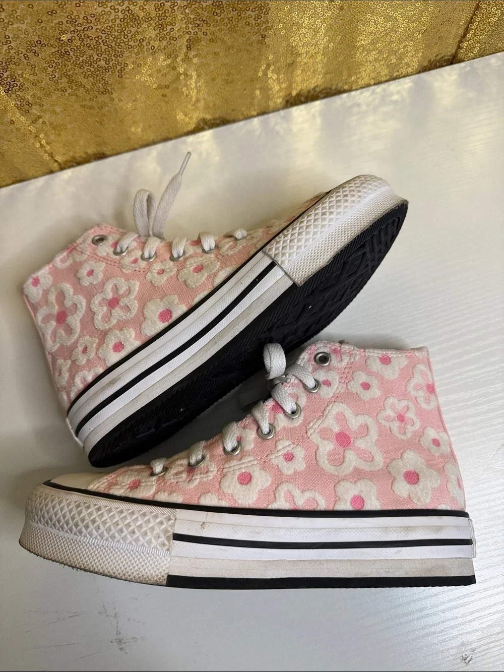 Converse Pink Floral High-Top Sneakers
